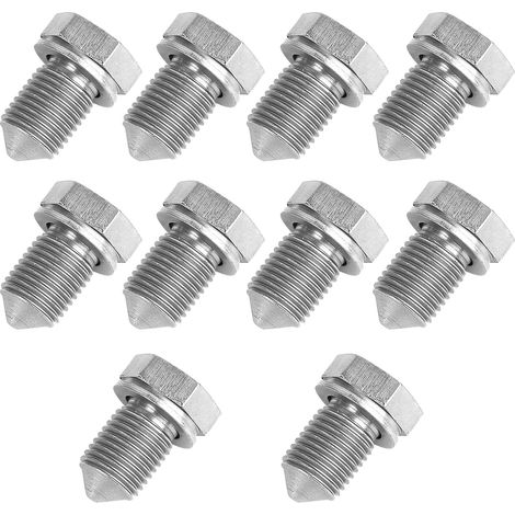 10 Stück Ölablassschrauben aus Kohlenstoffstahl, Gewinde M14 x 1,5, mit Dichtring für Volkswagen Sagitar, Magotan, Golf, Bora, Jetta (Silbergrau) (1/5)