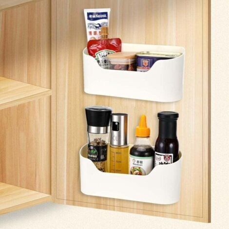 Lot de 2 boîtes de rangement autocollantes pour porte d'armoire de cuisine, pour armoire, salle de bain, réfrigérateur, petits objets (1/4)