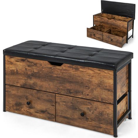 Rangement pratique, banc de rangement avec coussin rembourré, coffre rabattable et 2 tiroirs pour entrée (1/5)