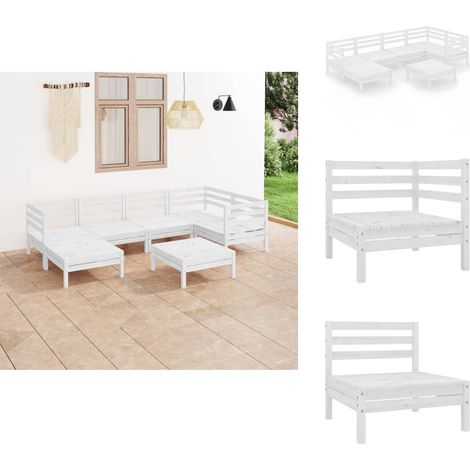 7-tlg. Garten-Lounge-Set Massivholz Kiefer Weiß - Outdoor Lounge Set - Gartenmöbel - Gartenmöbel-Set - Kiefernholzmöbel - Rústico Möbel (1/5)