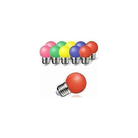 Lot de 10 ampoules LED E27 couleur 1W, 100 lm, économie d'énergie, angle de vision à 360°, rouge, jaune, bleu, vert et rose [Classe énergétique A] (1/5)