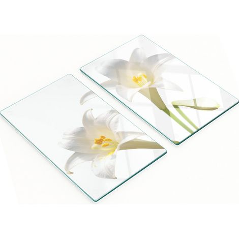 Tablas de cocina de vidrio duraderas y elegantes con estampado de lirios blancos, 2 x 30 x 52 cm.