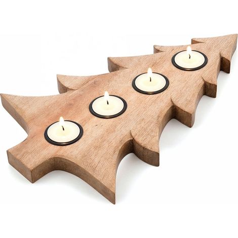 Mango Wood Tree-Shaped Candle Holder for 4 Tealights (1/5)