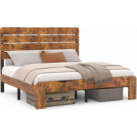 Cama 140 x 200 cm de MDF y metal, cabecero alto marrón, HOMVRA (1/5)