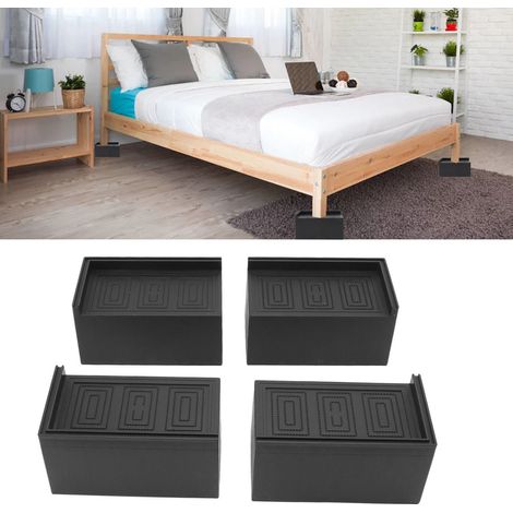 Lot de 4 rehausseurs de meubles noirs, rectangulaires élargis, en caoutchouc, 7,6 cm (3 pouces), pour pieds de meubles à la maison (1/5)