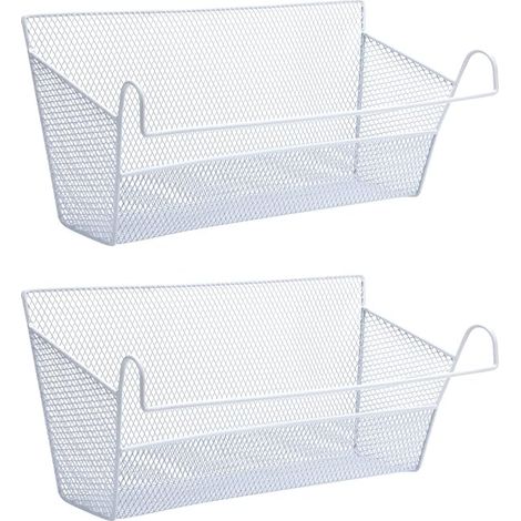 Set de 2 cestas colgantes de malla metálica para cama, cesta de almacenamiento para dormitorio de estudiantes, ideal para guardar bebidas y pañuelos junto a la cama, con ganchos, apta para oficina (Bl