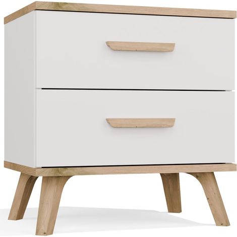 OLYMPO 2S - Comodino, 2 cassetti - 45x47x30 cm - BIANCO / ROVERE ARTISAN (1/5)