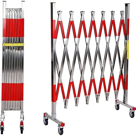 Barrière de chantier,Barrière Métallique Ciseaux Extensible,Clôture Rétractable en Acier Inoxydable,1.2x2.5M avec Cadenas et Roues Verrouillables, pour Parking Maison Chantier (1/5)