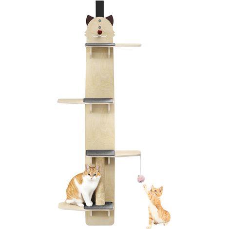 FIANAO – Katzenbaum – Tür-Kratzbaum – 4 Ebenen, über die Tür hängend, Metallhaken, mit Kratzsäule, Auflage und Spielball – für Hauskatzen – Maße: 42 × 23 × 170 cm (1/5)