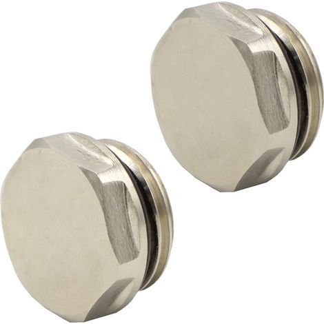 Lot de 2 bouchons d'obturation pour radiateur et distributeur 1/2", auto-scellant, en laiton nickelé (1/5)