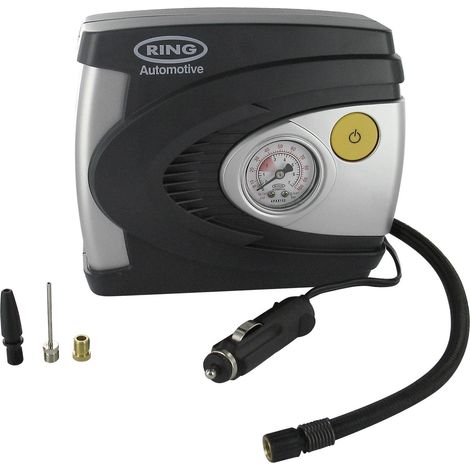 Compresseur d'air analogique 12V – Débit 35L/min – Manomètre intégré – Kit adaptateur 3 pièces pour vélos et matelas – Ring (1/3)
