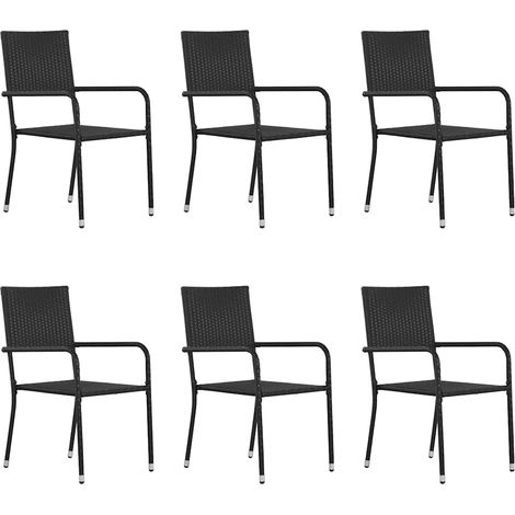 Chaises de jardin empilables en résine tressée noir, lot de 6 fauteuils de repas extérieur - PANGIVO (1/5)