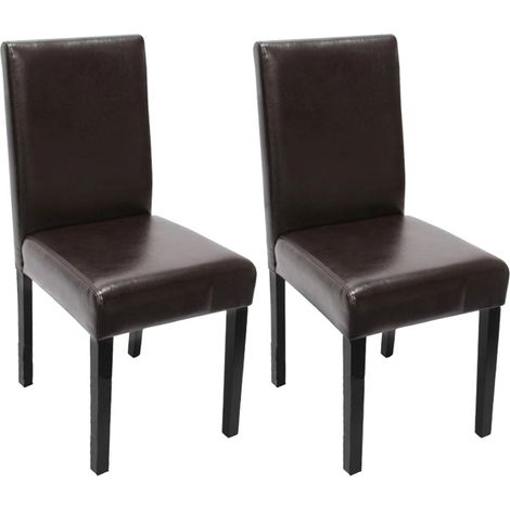 Lot de 2 chaises de séjour Littau, simili-cuir, marron, pieds foncés