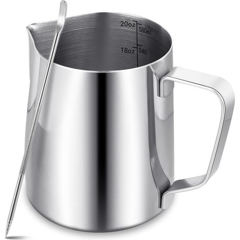 Pichet à lait en acier inoxydable 600 ml (20 oz) - Tasse à lait en acier inoxydable 304 - Goupille métallique - Accessoire barista - Pour cappuccino, latte et expresso - Compatible lave-vaisselle - Ar (1/5)