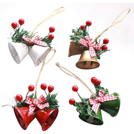Ensemble de 4 cloches de Noël doubles, décorations à suspendre pour sapin, pour la maison et les fêtes