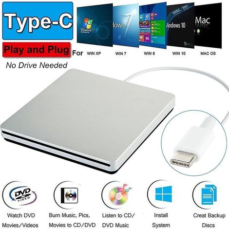 lecteur Cd/dvd Externe Type-c 2.0 ,argent (1/5)