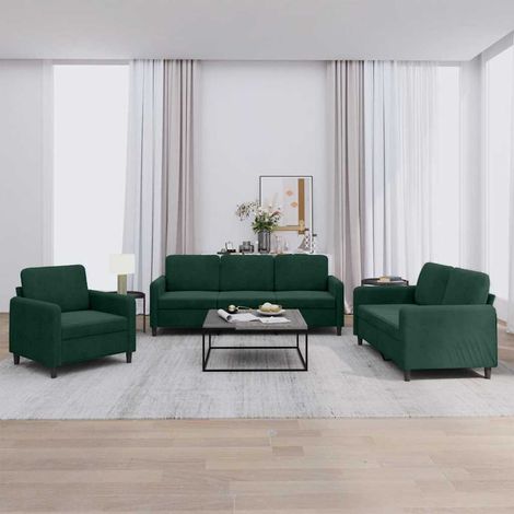 3-tlg. Sofagarnitur Dunkelgrün Samt