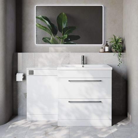 Napoli 460 Gloss White 1300mm 2 Drawer Vanity Unit Toilet Suite with Glide Basin - 1300mm - Gunmetal Grey 480mm HandleWithout Kingston Toilet Pan