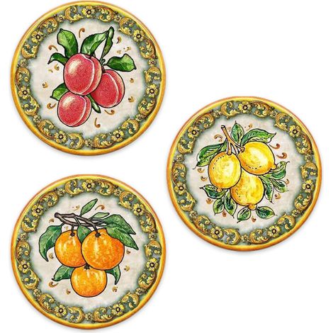 Lupia - SOTTOTUTTO Rotondo Collezione FRUIT Set assortito Sottobicchiere, Sottopiatto o Sottopentola, segnaposto, bomboniera in legno decorato con stampa 48 pz Ø 20 cm sotto piatto, pentola (1/3)
