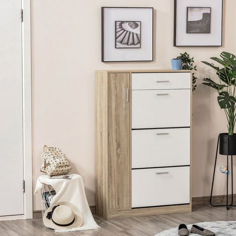 Mueble Zapatero de 3 Puertas para 18-27 Pares de Zapatos Zapatero Moderno con Cajón y Puerta 84x30x132 cm Natural (1/5)