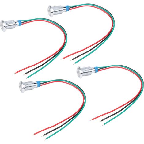 4 ensembles de LED rondes cathodiques communes, 10 mm pré-câblé LED bicolore métal indicateur étanche 12-24 V(Rouge et vert) (1/5)