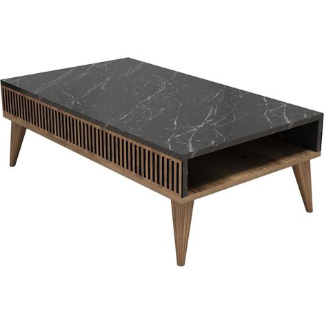 Cotecosy – Table basse fixe en bois noyer noir – 105 x 60 x 34 cm – Finition soignée et design raffiné – Pour décoration intérieure moderne (1/4)