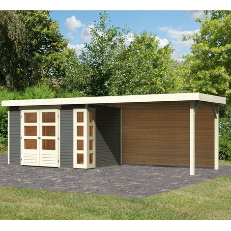 Abri Jardin Bois Gris Terre 6,55m² Appentis 280cm Karibu Kerko 4 (1/5)