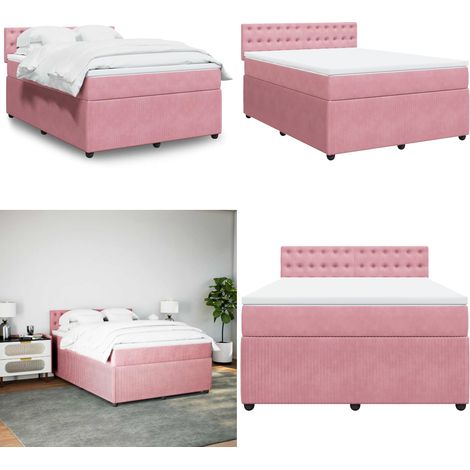 vidaXL Sommier à lattes de lit avec matelas Rose 160x200 cm Velours (1/5)