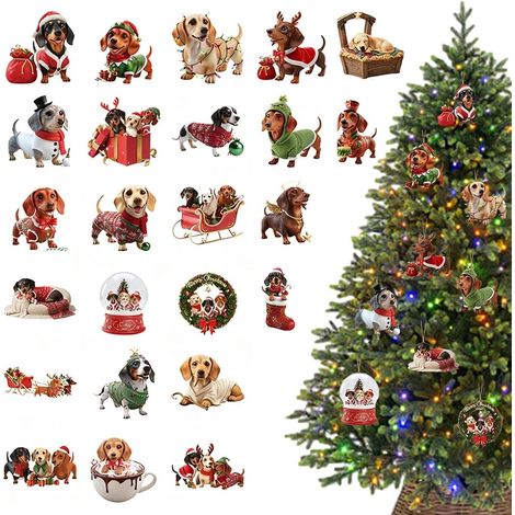 Calendrier De L Avent Décoration Compte À Rebours Chien En Acrylique 2D 24 Jours D'Ornements Pour Chien Pour Arbre De Noël Pour Maison Fenêtre Mur Fête D'Hiver Célébration (1/5)