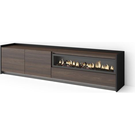 Skraut Home - Mueble TV, Televisión, Muebles de salón, almacenaje, 207x37x50cm, Para TV hasta 80", Chimenea eléctrica, LED, Estilo Moderno, Roble oscuro y Negro (1/5)