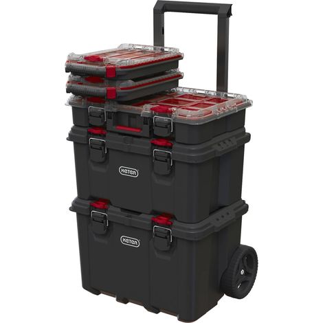 Keter Stack N Roll Modular Wheeled Tool Box + x2 Small Organisers KETSNRMOD (1/5)