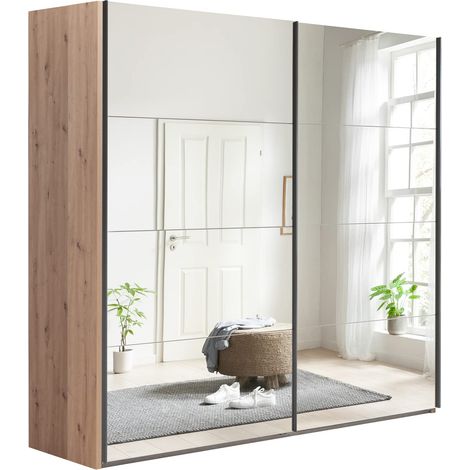 Composad Armadio della Linea SYSTEMA, Armadio a 2 Ante Scorrevoli con Ante a Specchio, Camera da letto, (LxAxP) 250x223x67 cm, Colore Rovere Oak Mielato, Made in Italy (1/5)