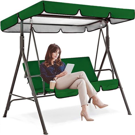 Toile de Protection pour Balancelle, Pare-Soleil Imperméable 2/3 Places, Couverture de Toit de Rechange pour Banc Balançoire de Jardin, Patio, Vert, 190x132x15 cm (1/3)