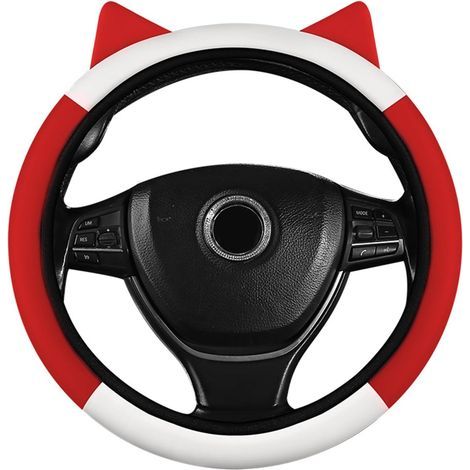 CCYKXA (Red and White) Steering Wheel Cover, Leather Steering Wheel Cover, Pretty Car Steering Wheel Cover, Universal Non-Slip Car Steering Wheel Cover for Four Seasons