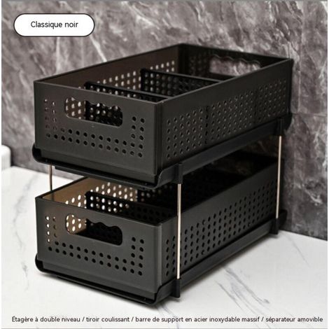 panier de rangement double etage tiroir coulissant pliable compartimente etagere grande capacite de rangement (1/3)