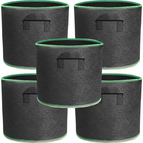 Set mit 5 Pflanzbeuteln aus Vliesstoff, 20 l, mit Griff, Schwarz (1/5)
