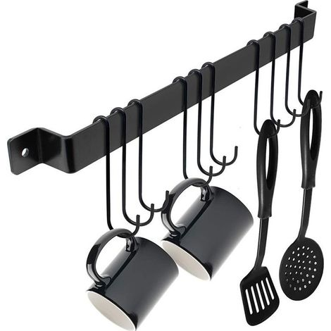 Étagère de Cuisine Murale Sans Perçage Porte-épices avec 10 crochets amovibles,Suspendre des Spatules,des Cuillères et d'autres Ustensiles de Cuisin, Noir, 1PC (1/5)