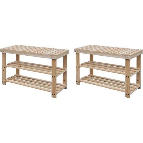 Zapatero 2 en 1 con banco 2 uds madera maciza vidaXL