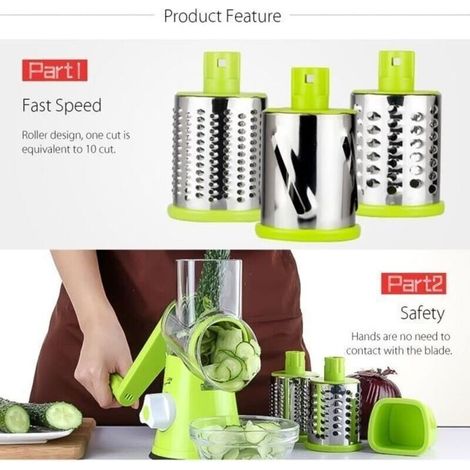 Trancheuse à Légumes - - Modèle 672716 - Acier Inoxydable - Râpe à 3 Rouleaux - Design Contemporain (1/3)