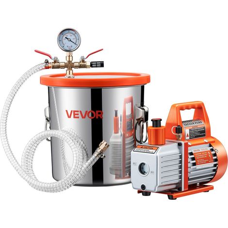 Chambre à vide 11,36 L avec pompe 110 L/min en acier inoxydable, kit de dégazage pour stabilisation du bois et résine silicone. (1/5)