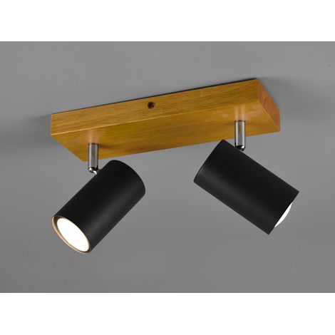 LED Deckenstrahler Schwarz mit Holz 2-flammig, Breite 26cm (1/5)