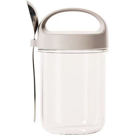 Milchbecher Joghurtbecher zum Mitnehmen Joghurtbecher Müslibecher Overnight Oatmeal Becher mit Deckel Glas Grau (1/5)
