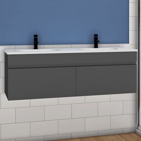 Acezanble 120(L)x45(W)x40(H)cm Acezanble meuble Salle de Bain anthracite avec 2 portes à une fermeture amortie avec 2 vasques à suspendre
