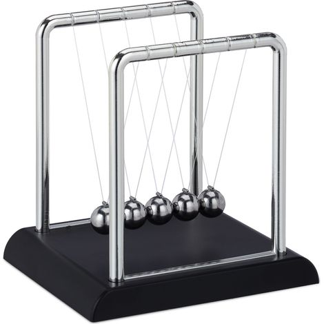 Relaxdays Newton Pendel, klassisches Kugelstoßpendel, 5 Kugeln, Physik Deko für Büro & Schreibtisch, Kugelpendel, silber