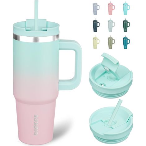 900 mL Acier Inoxydable Tasse Isotherme avec Poignée et 2 Paille Voyage Café Tasses Isotherme, Bubble Gum (1/5)
