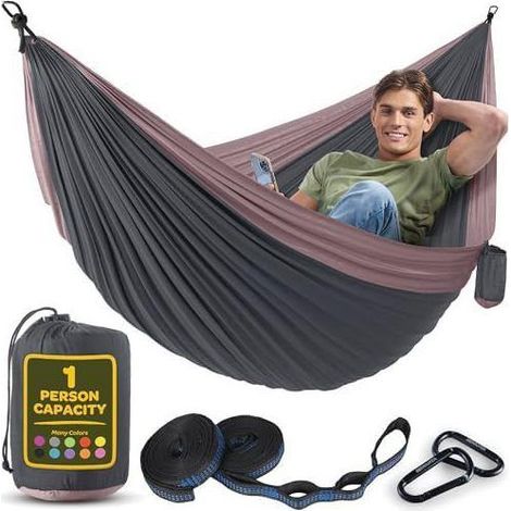Hamac 1-Personen, faltbar, ultraleicht und tragbar, 350 kg Tragfähigkeit, ideal für Garten, Camping, Reisen, zartrosa