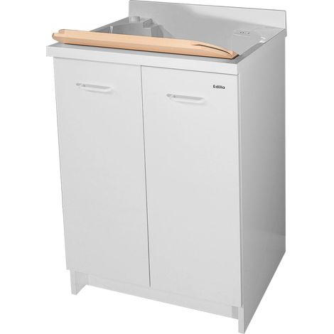Mobile Lavatoio 60x50x85cm 2 Ante Asse in Legno Montegrappa Edilla Bianco con Cesto (1/4)