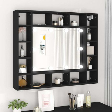 Armoire à miroir LED murale avec rangement noir en bois d’ingénierie 91 x 15 x 76,5 cm - PANGIVO (1/5)