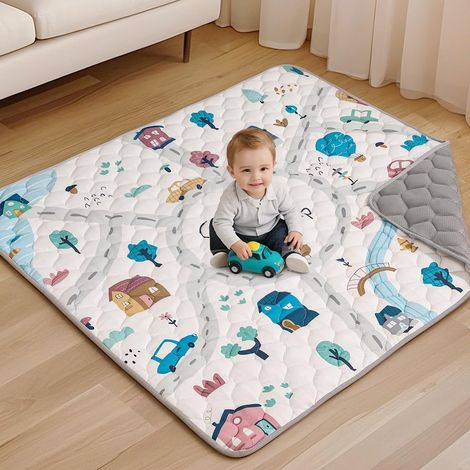 Tapis d'eveil Bebe, Extra Doux Tapis de Jeux Bebe, Tapis Sol Bebe de Jeu Pour Parc, Pliable Tapis d'éveil et de Jeux (Blanc grisâtre, 127x127cm) (1/5)