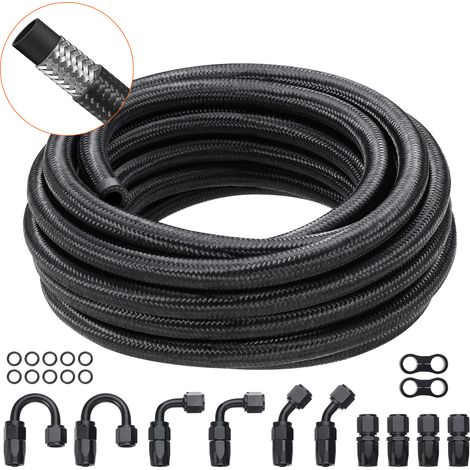 VEVOR Kit Tubo Carburante 8-AN da 609,6 cm, Tubo Flessibile Carburante in Treccia di Nylon da 0,43" in Acciaio Inox Kit Connettore Estremita Tubo Olio/Gas/Gasolio, Kit Adattatore Girevole 12 Pezzi